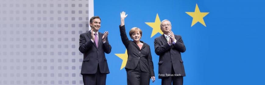 David McAllister, Angela Merkel in Jean-Claude Juncker na kongresu CDU